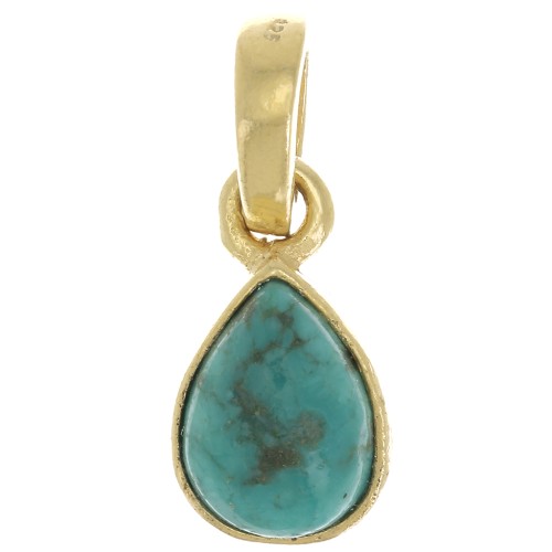 Pendentif goutte facetté 12x7mm - Argent 925 Doré à l'or fin - imitation Turquoise