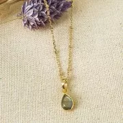 Pendentif goutte facetté 12x7 mm en pierre gemme - Argent 925 - Labradorite x1