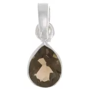 Pendentif goutte facetté 12x7 mm en pierre gemme - Argent 925 - Quartz fumé x1