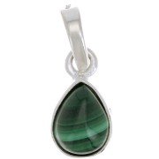 Pendentif goutte facetté 12x7 mm en pierre gemme - Argent 925 - Malachite x1