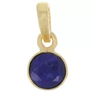 Pendentif rond facetté 7 mm pierre gemme Argent 925 Doré à l'or fin - Lapis lazuli