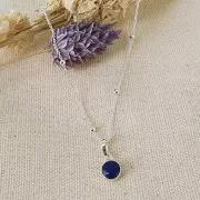 Pendentif rond facetté 7 mm pierre gemme Argent 925 Doré à l'or fin - Lapis lazuli