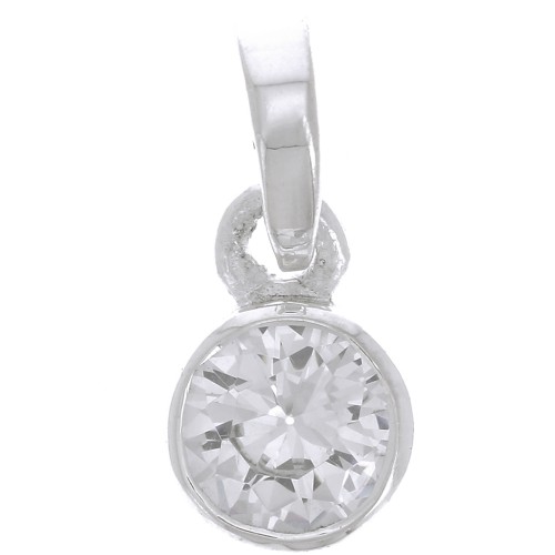 Pendentif rond facetté 7 mm avec oxyde de Zirconium - Argent 925 - Crystal x1