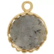 Pendentif serti rond décor couronne - cabochon fond plat 12 mm Plaqué Or 3 microns