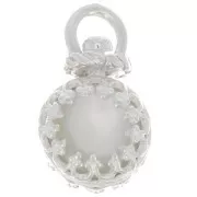 Pendentif serti rond pivotant - décor couronne - pour perle 8 mm - Argent 925 x1