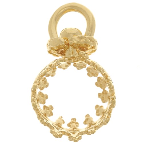 Pendentif serti rond pivotant décor couronne - pour perle 8mm - Doré à l'or fin x1
