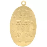 Pendentif ovale travaillé 22x13 mm - motif Vierge - Gold filled (or laminé)  x1