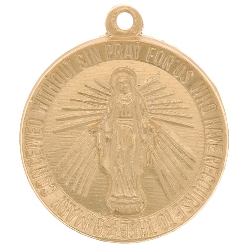 Pendentif rond travaillé 15 mm - motif Vierge - Gold filled (or laminé)  x1