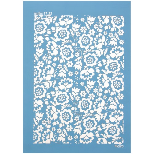 Silk Screen Moiko pour Pâte polymère 74x105 mm - Motif Hellébores 17.22 x1