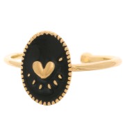 Bague ovale ajustable avec résine époxy - motif coeur - Doré à l'or fin - Noir x1|raw }}