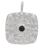 Pendentif carré martelé avec oxyde de Zirconium  21x16 mm - Placage Argent fin - Noir x1|raw }}