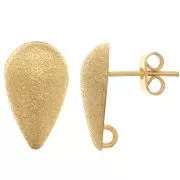 Clous d'oreilles goutte diamantée 14x8 mm - anneau ouvert - Doré à l'or fin x2