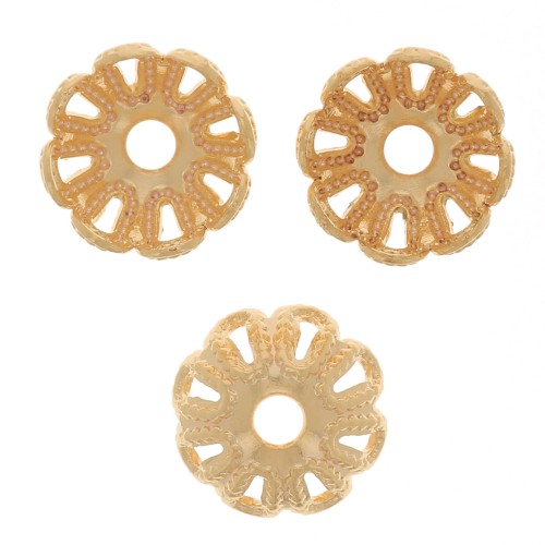Coupelles filigranées 6 mm - effet fleur - Doré à l'or fin x20