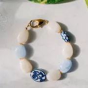 Perles plates irrégulières 18x13 mm en acrylique - Vert Turquoise Marbré x10