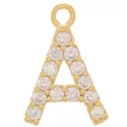 Breloque lettre alphabet 10 mm avec oxydes de Zirconium - A - Doré à l'or fin x1