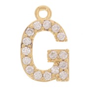 Breloque lettre alphabet 10 mm avec oxydes de Zirconium - G - Doré à l'or fin x1