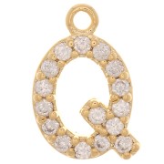 Breloque lettre alphabet 10 mm oxydes de Zirconium - Q - Doré Or Fin Crystal x1|raw }}
