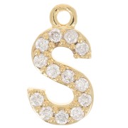 Breloque lettre alphabet 10 mm avec oxydes de Zirconium - S -  Doré à l'or fin x1