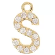 Breloque lettre alphabet 10 mm avec oxydes de Zirconium - S -  Doré à l'or fin x1