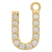 Breloque lettre alphabet 10 mm avec oxydes de Zirconium - U - Doré - Crystal x1