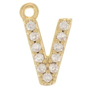 Breloque lettre alphabet 10 mm avec oxydes de Zirconium - V - Doré à l'or fin x1|raw }}