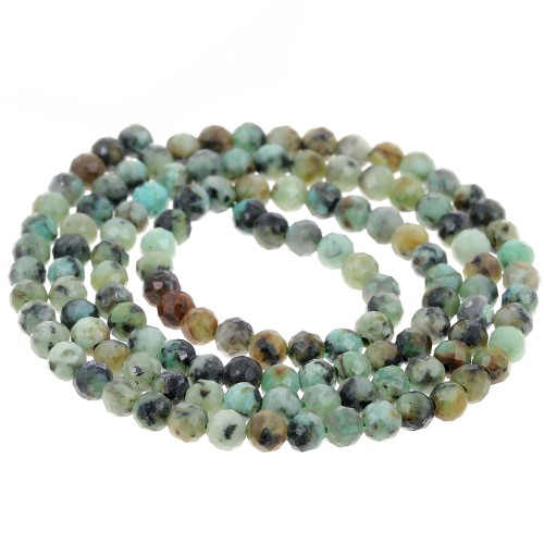 Perles rondes facettées 3 mm en pierre gemme - Turquoise africaine - Jaspe x39cm