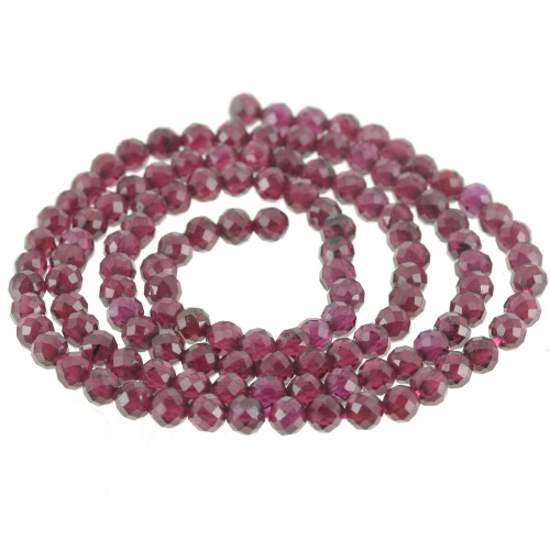 Perles rondes facettées 3 mm en pierre gemme - Grenat x39cm