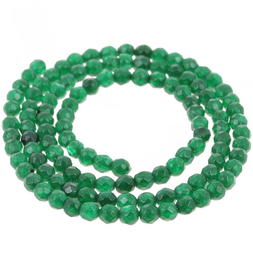 Perles  rondes facettées 3 mm en pierre gemme  teintée - Jade verte x37cm