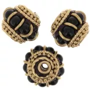 Perle rondelle Indonésienne ethnique 11x13 mm - Noir - Doré x1