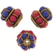 Perle Indonésienne ethnique 11.5x11 mm - Rouge - Bleu foncé x1