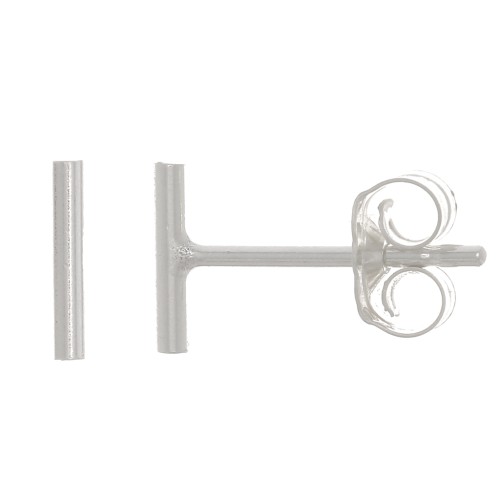 Puces d'oreilles barre fine 6 mm en Argent 925 x2