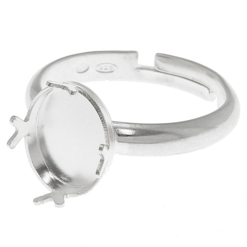 Bague ajustable pour cabochon fond plat 10x8 mm - Taille 53 à 58 - Argent 925 x1