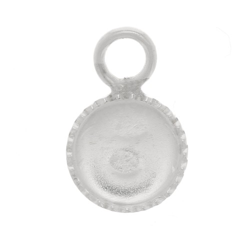 Mini serti pendentif rond dentelé pour cabochon fond plat 3 mm - Argent 925 x1