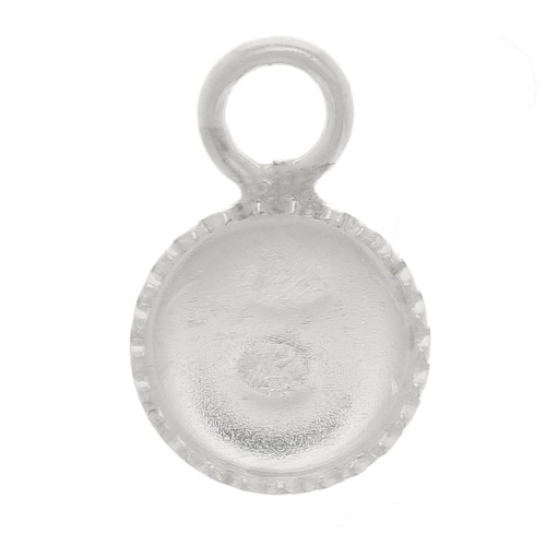 Mini serti pendentif rond dentelé pour cabochon fond plat 4 mm - Argent 925 x1