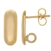Clous d'oreilles rectangle arrondi 15x6 mm - anneau ouvert - Doré à l'or fin x2
