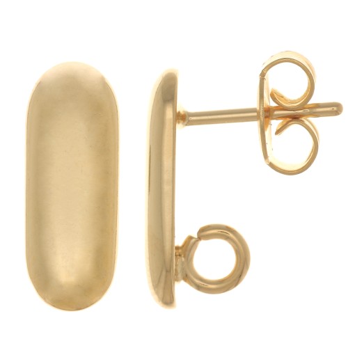 Clous d'oreilles rectangle arrondi 15x6 mm - anneau ouvert - Doré à l'or fin x2
