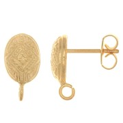Clous d'oreilles ovale motif ethnique 13.5x7 mm anneau ouvert - Doré à l'or fin x2|raw }}