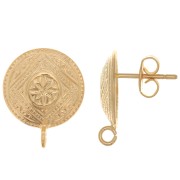 Clous d'oreilles rond motif ethnique 14 mm - anneau ouvert - Doré à l'or fin x2