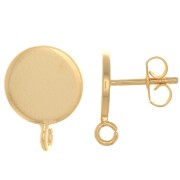 Clous d'oreilles disque 10 mm - anneau perpendiculaire ouvert - Doré à l'or fin x2