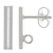 Clous d'oreilles barre arrondi 15x3 mm - anneau ouvert - Placage Argent fin x2