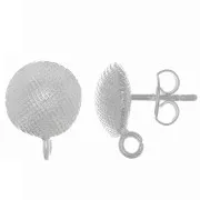 Clous d'oreilles rond texturé 10 mm - anneau ouvert - Placage Argent fin x2