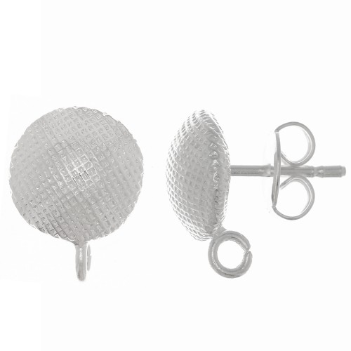 Clous d'oreilles rond texturé 10 mm - anneau ouvert - Placage Argent fin x2