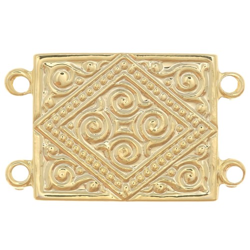 Intercalaire rectangle 2 rangs 22x13.5 mm motif ethnique - Doré à l'or fin x1