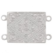 Intercalaire rectangle 2 rangs 22x13.5 mm motif ethnique - Placage Argent fin x1