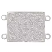 Intercalaire rectangle 2 rangs 22x13.5 mm motif ethnique - Placage Argent fin x1