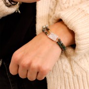 Intercalaire rectangle 2 rangs 22x13.5 mm motif ethnique - Placage Argent fin x1