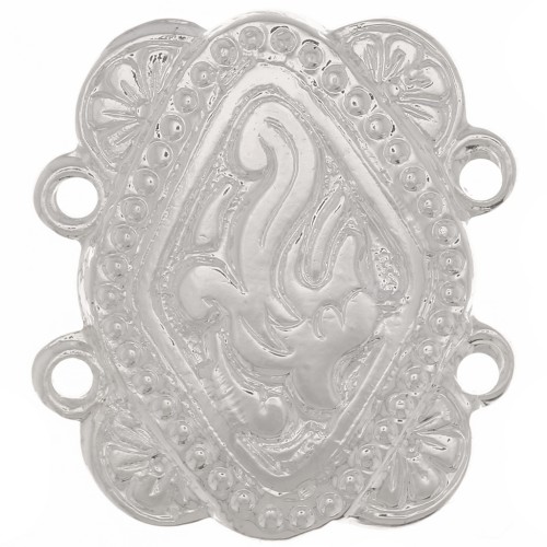 Intercalaire rectangle 2 rangs 17x15 mm motif ethnique - Placage Argent fin x1