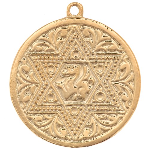 Pendentif médaille 22 mm - motif étoile travaillée - Doré à l'or fin x1