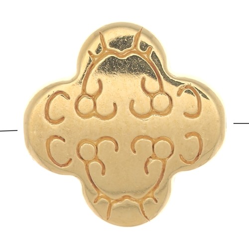 Perle trèfle travaillée 11 mm - Doré à l'or fin x1