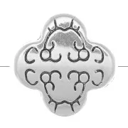 Perle trèfle travaillée 11 mm - Placage Argent fin vieilli x1